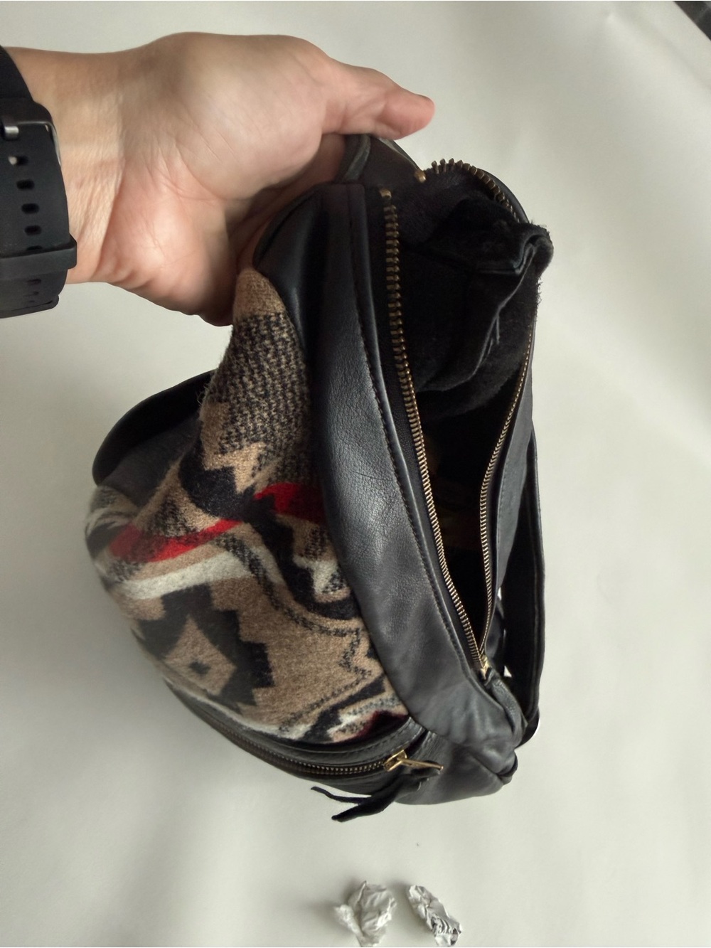 Hand Crafted Black Leather Crossbody Bag with Patterned Pendleton wool accents - Picture 8 of 8